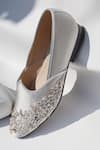 Shop_Shradha Hedau Footwear Couture_Silver Aarav Embellished Floral Motif Mojari _at_Aza_Fashions