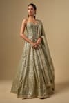 Buy_Neha Khullar_Green Silk, Silk, Mirrors, Embroidery, Corset Lehenga Set _at_Aza_Fashions