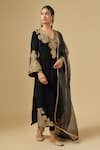 Buy_Neha Khullar_Black Velvet Embroidery, Zari V-neck Zardozi Kurta Set _at_Aza_Fashions