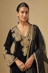 Buy_Neha Khullar_Black Velvet Embroidery, Zari V-neck Zardozi Kurta Set _Online_at_Aza_Fashions
