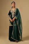 Buy_Neha Khullar_Green Velvet Embroidery, Zari V-neck Zardozi Kurta Sharara Set _at_Aza_Fashions