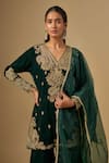 Buy_Neha Khullar_Green Velvet Embroidery, Zari V-neck Zardozi Kurta Sharara Set _Online_at_Aza_Fashions
