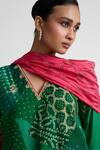 Shop_Naina Jain_Green Silk Embroidery, Zari, Patchwork, Gota Patti V-neck Zardozi Kurta Set _Online_at_Aza_Fashions