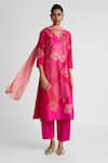 Buy_Naina Jain_Pink Silk Embroidery, Zari, Sequins V-neck Zardozi Patchwork Kurta Set _at_Aza_Fashions