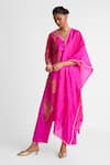 Shop_Naina Jain_Pink Silk Gota Patti V-neck Embroidered Kurta Set _Online_at_Aza_Fashions