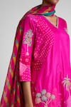 Naina Jain_Pink Silk Embroidery, Zari V-neck Zardozi Kurta Set _Online_at_Aza_Fashions