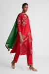 Naina Jain_Red Silk Embroidery, Zari, Sequins V-neck Zardozi Kurta Set _Online_at_Aza_Fashions