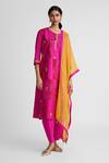Buy_Naina Jain_Pink Silk Embroidery, Zari Round Neck Zardozi Kurta Pant Set _at_Aza_Fashions