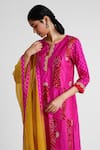 Naina Jain_Pink Silk Embroidery, Zari Round Neck Zardozi Kurta Pant Set _Online_at_Aza_Fashions