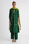 Shop_Naina Jain_Green Silk Embroidery, Zari Round Neck Zardozi Kurta Set _Online_at_Aza_Fashions