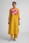 Buy_Naina Jain_Mustard Silk Mirrors, Embroidery Round Neck Printed Kurta Set With Dupatta _at_Aza_Fashions