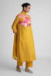 Buy_Naina Jain_Mustard Silk Mirrors, Embroidery Round Neck Printed Kurta Set With Dupatta _Online_at_Aza_Fashions