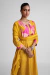 Naina Jain_Mustard Silk Mirrors, Embroidery Round Neck Printed Kurta Set With Dupatta _at_Aza_Fashions