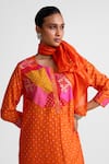 Naina Jain Orange Silk Mirrors, Foil Printing Round Neck Bandhani Embroidered Kurta Set Online at Aza Fashions Naina Jain_Orange Silk Mirrors, Foil Printing Round Neck Bandhani Embroidered Kurta Set _Online_at_Aza_Fashions