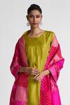 Naina Jain_Lime Silk Beads, Gota Plain Kurta And Pant Set With Bandhani Patchwork Dupatta _Online_at_Aza_Fashions