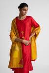 Naina Jain_Red Silk Tassels Round Neck Solid Kurta And Pant Set With Patchwork Dupatta _Online_at_Aza_Fashions