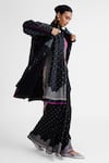 Naina Jain_Black Silk Embroidery Collared Printed Longline Jacket _Online_at_Aza_Fashions