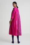 Naina Jain_Magenta Silk Round Neck Bandhani Print Midi Dress _Online_at_Aza_Fashions