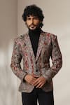 Buy_Dusala_Multi Color Pashmina Paisley Pattern Double Breasted Blazer _at_Aza_Fashions