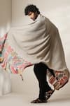 Shop Dusala Ivory Pashmina Silk Floral Bordered Shawl at Aza Fashions Shop_Dusala_Ivory Pashmina Silk Floral Bordered Shawl _at_Aza_Fashions