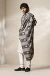 Dusala_Grey Checkered Floral Pattern Shawl _Online_at_Aza_Fashions
