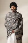 Shop_Dusala_Grey Checkered Floral Pattern Shawl _at_Aza_Fashions