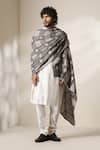 Buy_Dusala_Grey Checkered Floral Pattern Shawl _Online_at_Aza_Fashions
