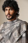 Shop_Dusala_Grey Checkered Floral Pattern Shawl _Online_at_Aza_Fashions
