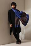 Shop_Dusala_Blue Paisley Zari Border Wool Cashmere Shawl _at_Aza_Fashions