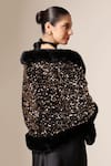 Dusala_Black Open Neck Sequin Hand Embellished Cape _at_Aza_Fashions