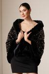 Buy_Dusala_Black Open Neck Sequin Hand Embellished Cape 
