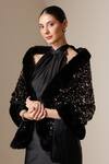 Shop_Dusala_Black Open Neck Sequin Hand Embellished Cape 