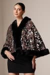 Shop_Dusala_Black Open Neck Sequin Floral Embellished Cape _Online_at_Aza_Fashions