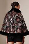 Shop_Dusala_Black Open Neck Sequin Floral Embellished Cape _at_Aza_Fashions