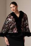 Buy_Dusala_Black Open Neck Sequin Floral Embellished Cape _at_Aza_Fashions