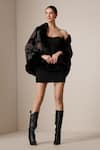 Dusala_Black Open Neck Vegan Fur Floral Brocade Cape _Online_at_Aza_Fashions