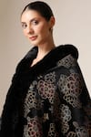 Buy_Dusala_Black Open Neck Vegan Fur Floral Brocade Cape _Online_at_Aza_Fashions
