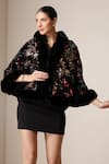 Buy_Dusala_Black Open Neck Floral Sequin Embellished Cape _Online_at_Aza_Fashions