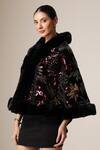 Shop_Dusala_Black Open Neck Floral Sequin Embellished Cape _Online_at_Aza_Fashions