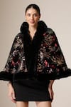 Buy_Dusala_Black Open Neck Floral Sequin Embellished Cape _at_Aza_Fashions