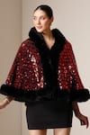 Buy_Dusala_Red Open Neck Sequin Embellished Cape _at_Aza_Fashions