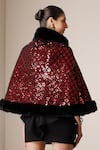 Shop_Dusala_Red Open Neck Sequin Embellished Cape _at_Aza_Fashions