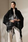 Buy_Dusala_Black Open Neck Vegan Fur Checkered Cape _at_Aza_Fashions