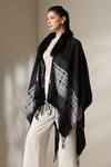 Shop_Dusala_Black Open Neck Vegan Fur Checkered Cape _at_Aza_Fashions