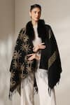 Dusala_Black Open Neck Vegan Fur Cape _at_Aza_Fashions