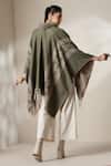 Shop_Dusala_Olive Green Open Neck Ethnic Pattern Vegan Fur Cape _at_Aza_Fashions
