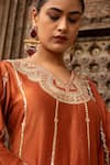Amoree by Shikha Chaudhry_Brown Chanderi Silk Embroidery, Mirrors, Zari, Scalloped Kurta Sharara Set _Online_at_Aza_Fashions