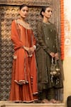Buy_Amoree by Shikha Chaudhry_Brown Chanderi Silk Embroidery, Mirrors, Zari, Scalloped Kurta Sharara Set 