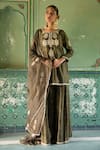 Buy_Amoree by Shikha Chaudhry_Green Chanderi Silk Embroidery, Zari, Gota Patti, Sequins, Kurta Sharara Set _at_Aza_Fashions