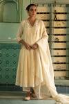 Buy_Amoree by Shikha Chaudhry_Off White Chanderi Silk Embroidery, Metallic Thread, Beads Split Kurta Set _at_Aza_Fashions